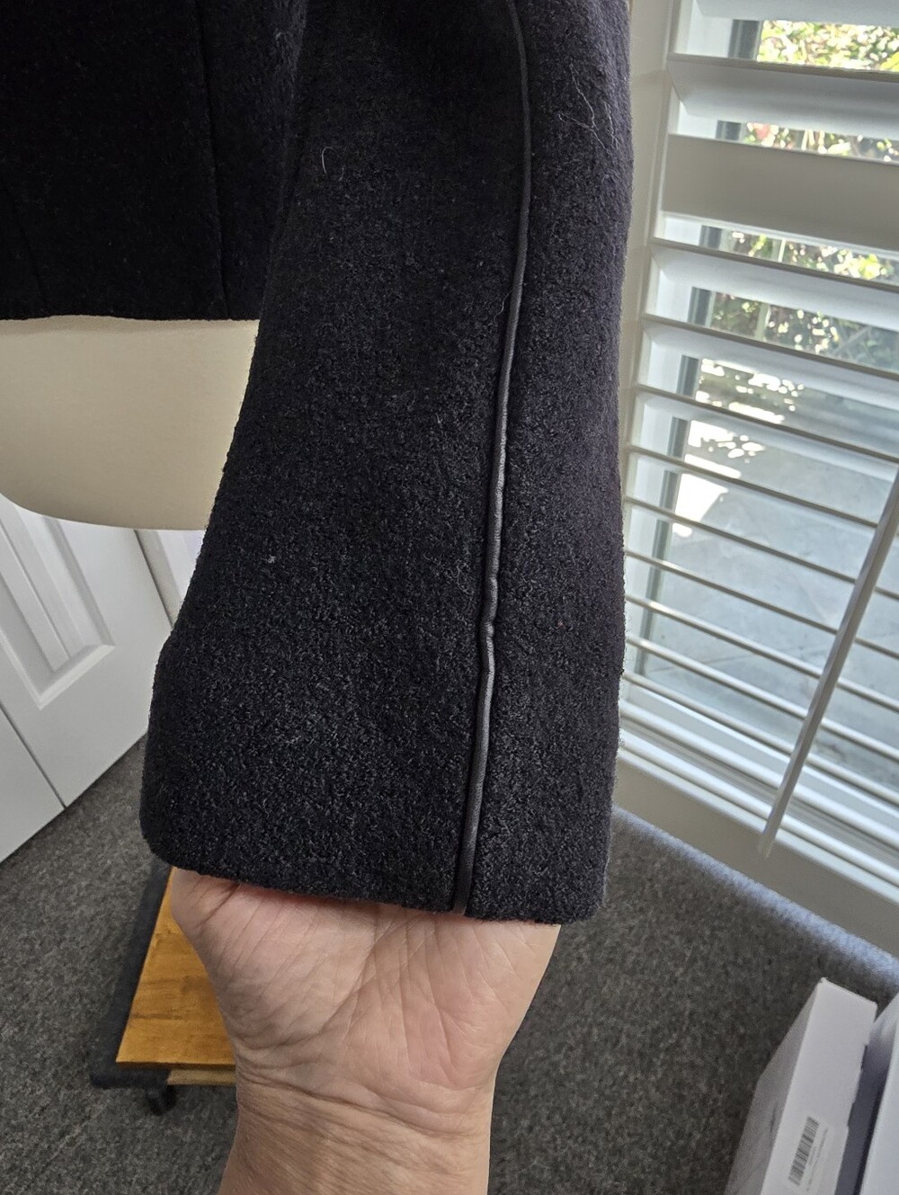 ZARA Black Trafaluc Shearling Style Jacket W/Faux Fur Draped Collar Wool Blend - Picture 7 of 11